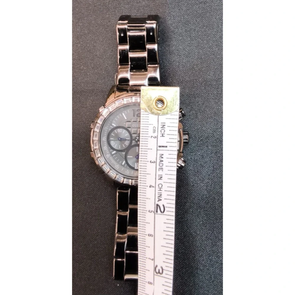Guess Gun Metal Toned Chronograph Women's Watch U0016L3 WR 330' Jeweled #W5151